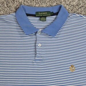 Lauren Ralph Lauren Vintage Polo Golf Shirt Mens Lg Blue Stripe Crown Crest Logo